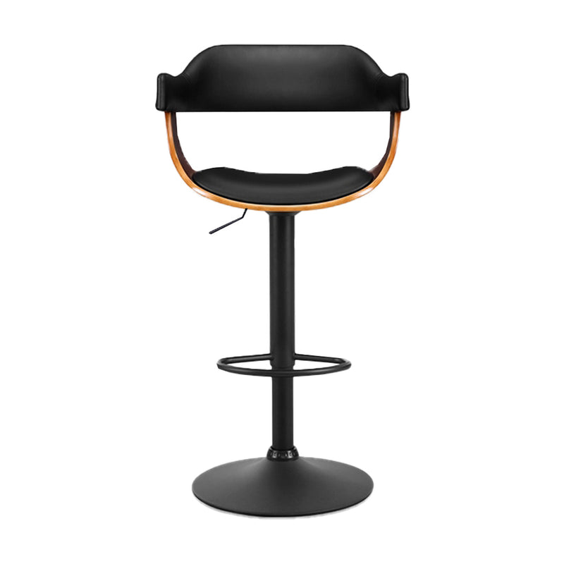 Bar Stool Curved Gas Lift PU Leather - Black and Wood