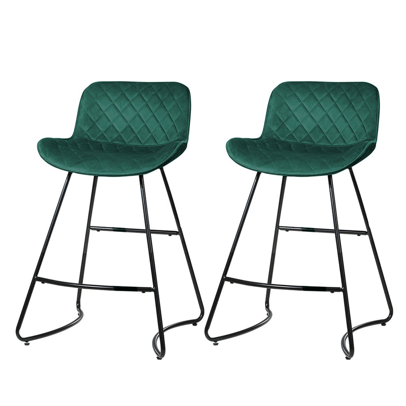 Set of 2 Bar Stools Kitchen Stool Chairs Chair Velvet Barstool Barstools Green