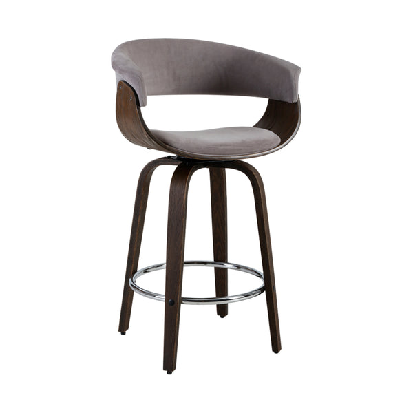 Swivel PU Suede Bar Stool - Wood and Grey