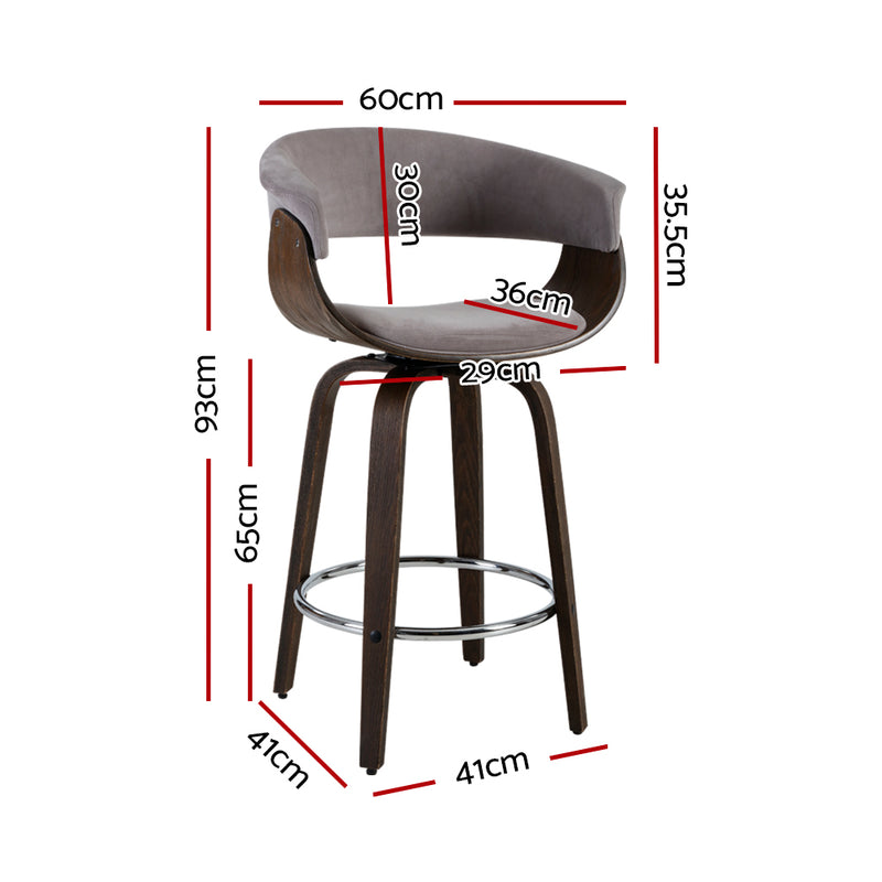 Swivel PU Suede Bar Stool - Wood and Grey