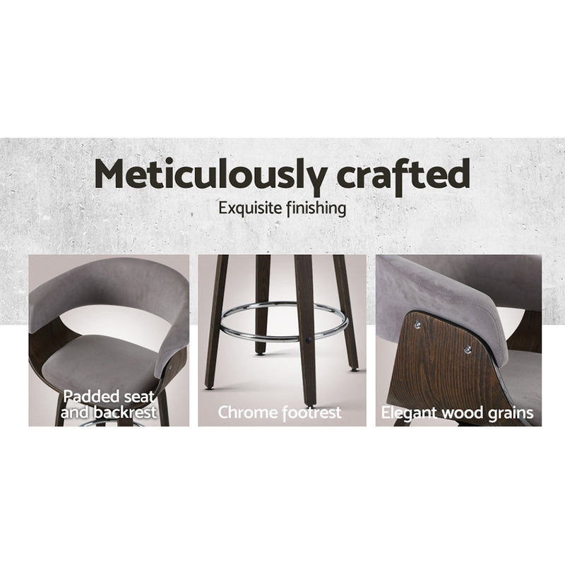 Swivel PU Suede Bar Stool - Wood and Grey