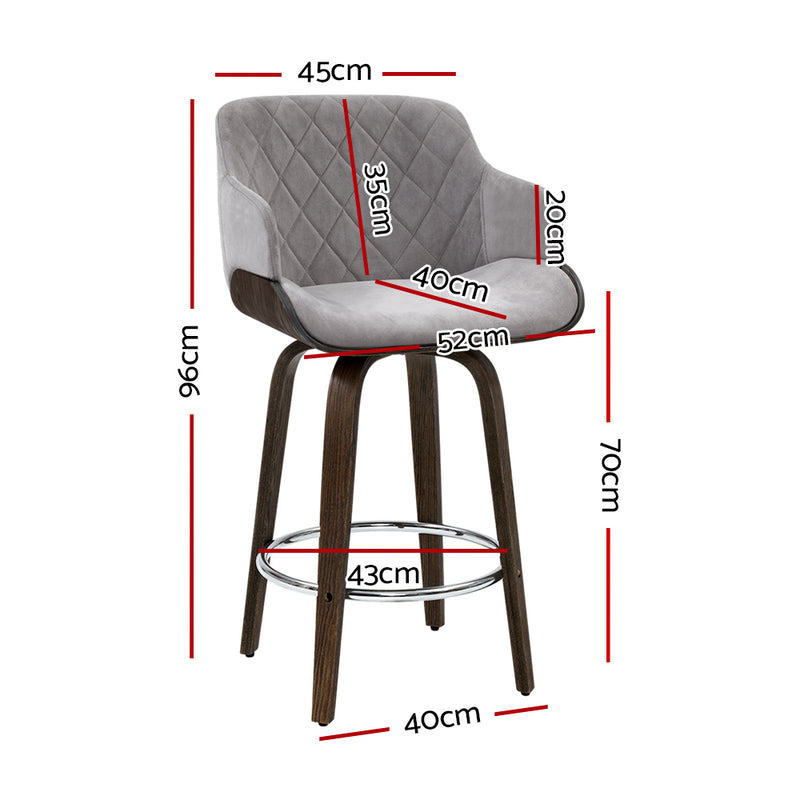 Velvet Bar Stool Swivel - Grey and Wood