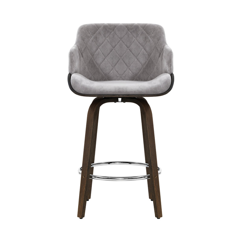 Velvet Bar Stool Swivel - Grey and Wood