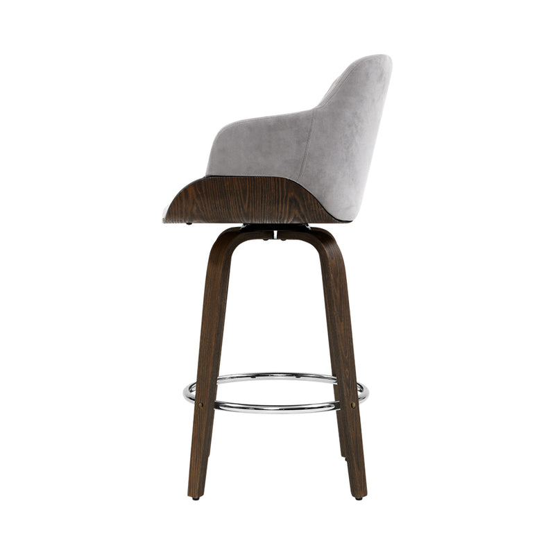 Velvet Bar Stool Swivel - Grey and Wood