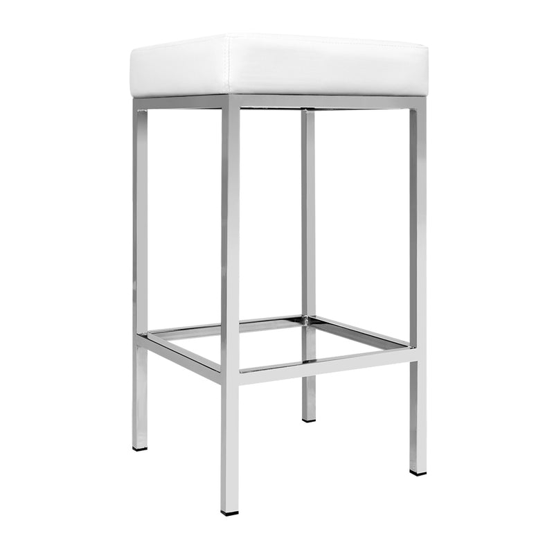 Set of 2 PU Leather Backless Bar Stools - White and Chrome