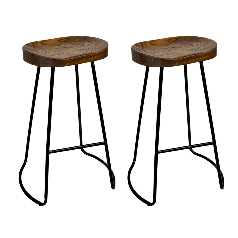 Set of 2 Backless Elm Wood Bar Stools 75cm - Black