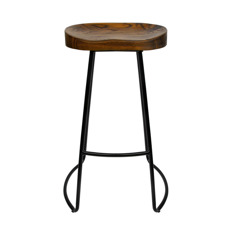 Set of 2 Backless Elm Wood Bar Stools 75cm - Black