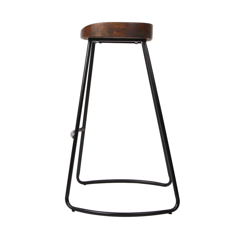 Set of 2 Backless Elm Wood Bar Stools 75cm - Black