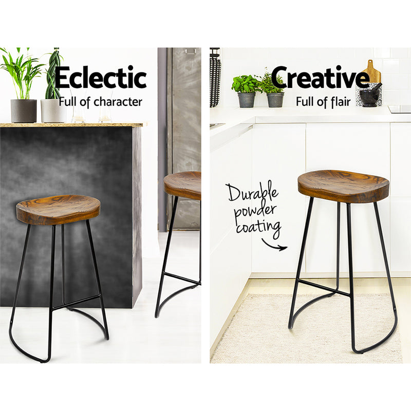 Set of 2 Backless Elm Wood Bar Stools 75cm - Black