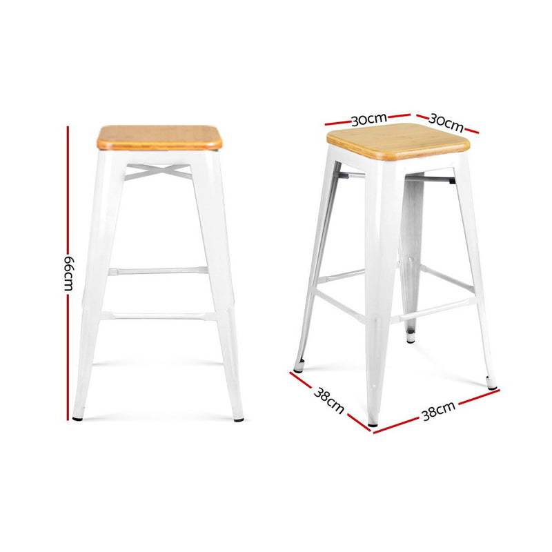 Set of 2 Metal and Bamboo Bar Stools - White