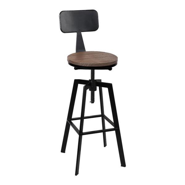 Rustic Industrial Style Metal Bar Stool - Black and Wood