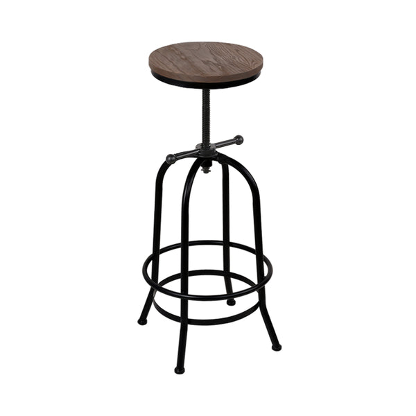 Bar Stool Industrial Round Seat Wood Metal - Black and Brown