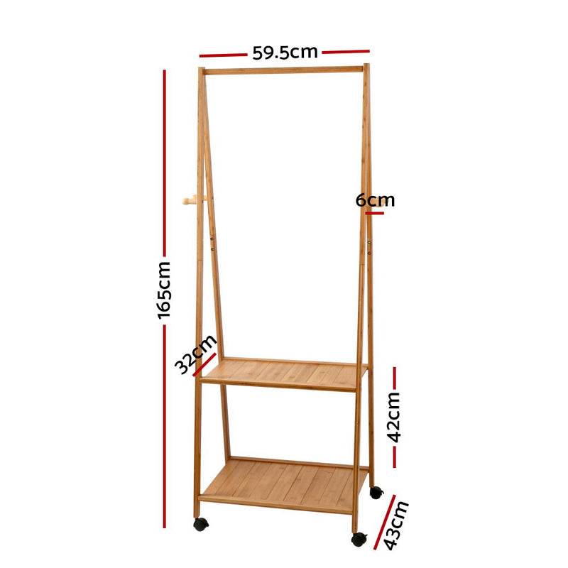 Bamboo Hanger Stand Wooden Clothes Rack Display Shelf