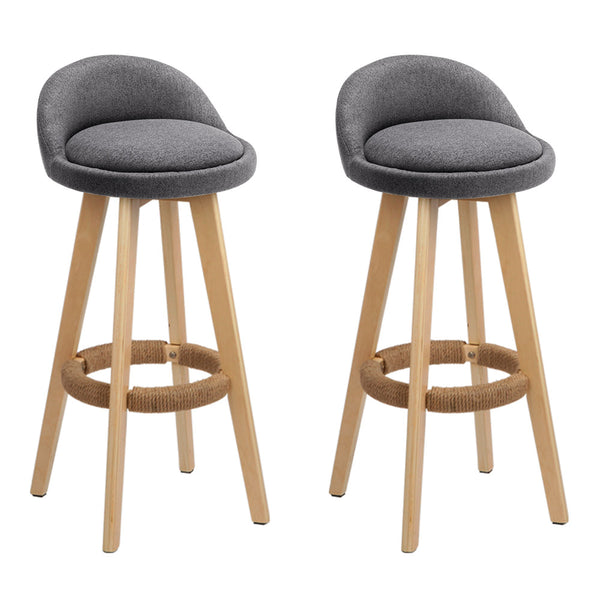 Set of 2 Fabric Backrest Bar Stools - Grey