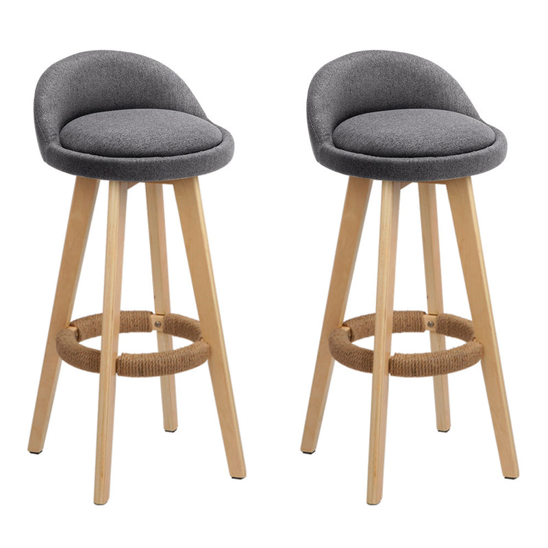 Set of 2 Fabric Backrest Bar Stools - Grey