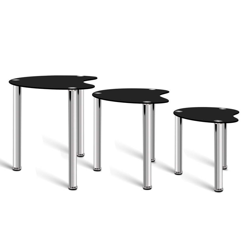 Set Of 3 Glass Coffee Tables - Black