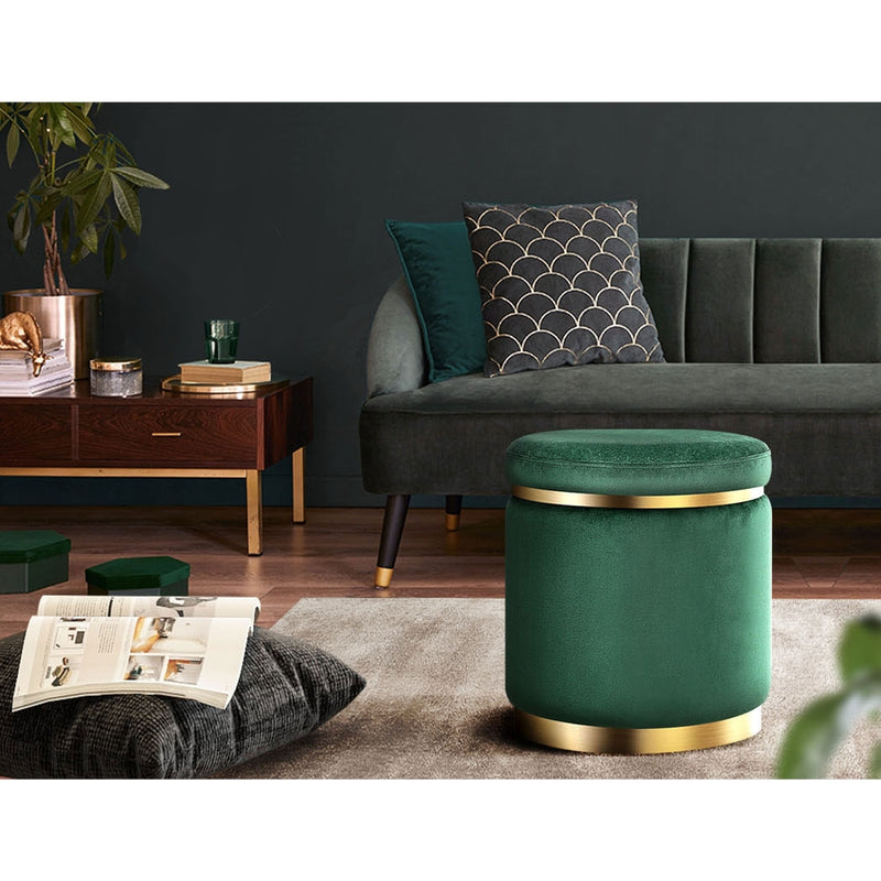 Ottoman Round Velvet Foot Stool Foot Rest Pouffe Padded Seat Pouf Green