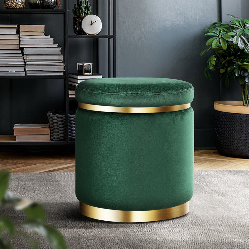 Ottoman Round Velvet Foot Stool Foot Rest Pouffe Padded Seat Pouf Green