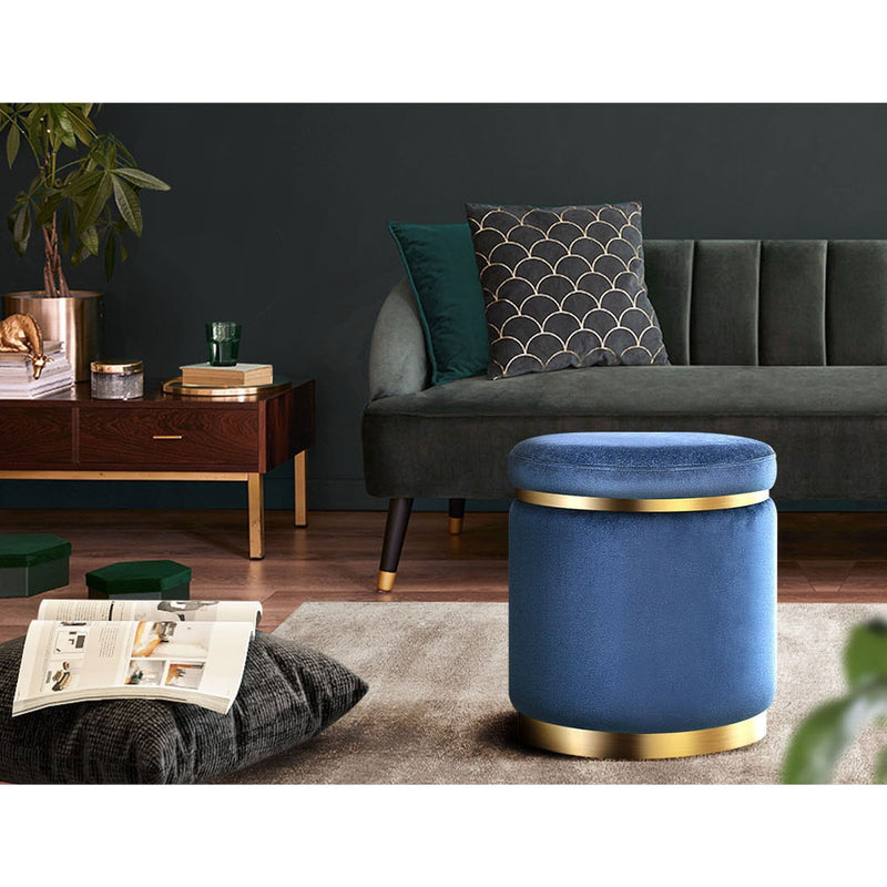 Foot Stool Round Velvet Ottoman Foot Rest Pouf Padded Seat Footstool Navy