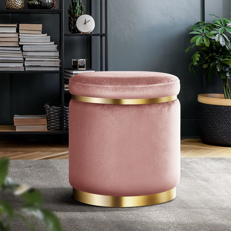 Round Velvet Foot Stool Ottoman Foot Rest Pouffe Padded Seat Pouf Pink