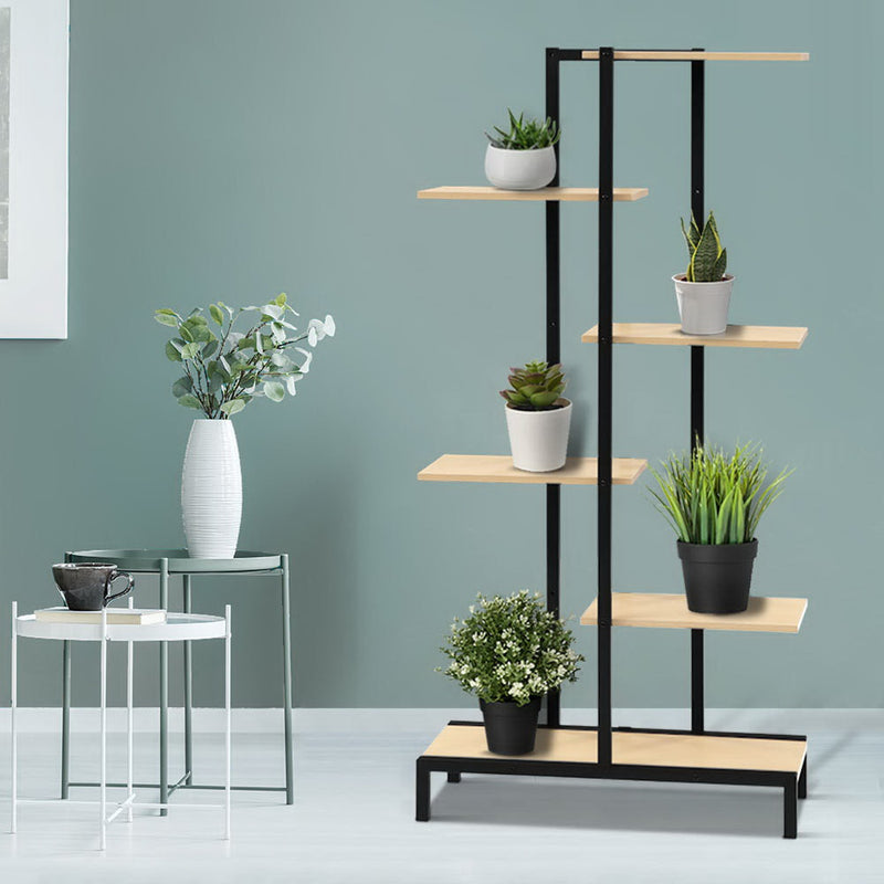 6-tier Indoor Outdoor Metal Wood Plant Stand Garden Shelf Garden Display