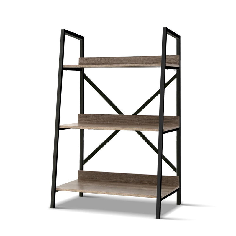 Bookshelf 3Tier Metal Bookcase Bookshelves Oak Book Shelf Display Storage