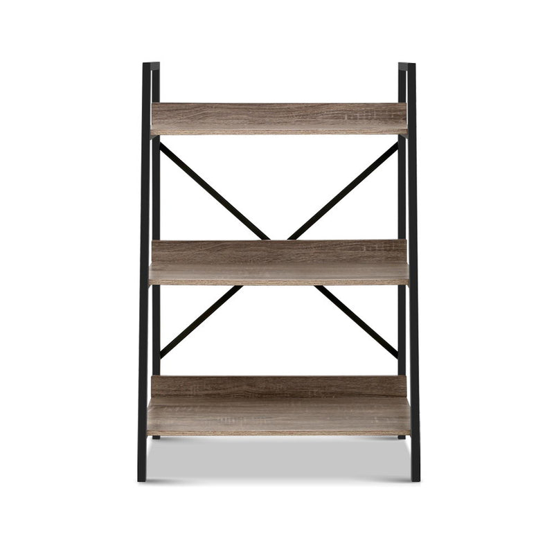 Bookshelf 3Tier Metal Bookcase Bookshelves Oak Book Shelf Display Storage