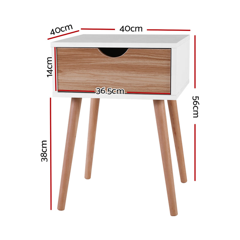 Bedside Tables Drawers Side Table Storage Cabinet Nightstand Solid Wood Legs Bedroom White