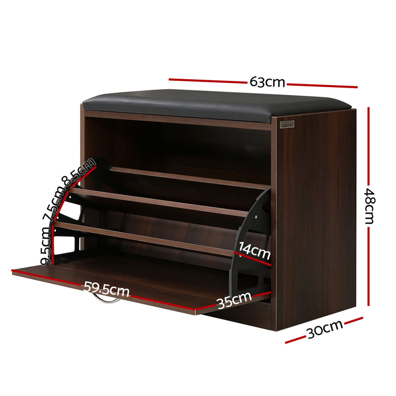Shoe Cabinet Bench Shoes Storage Rack Organiser Drawer 15 Pairs Walnut