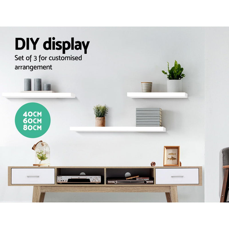 3 Piece Floating Wall Shelves - White