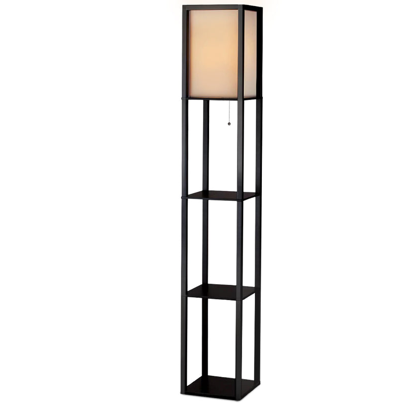 Led Floor Lamp Shelf Vintage Wood Standing Light Reading Storage Bedroom