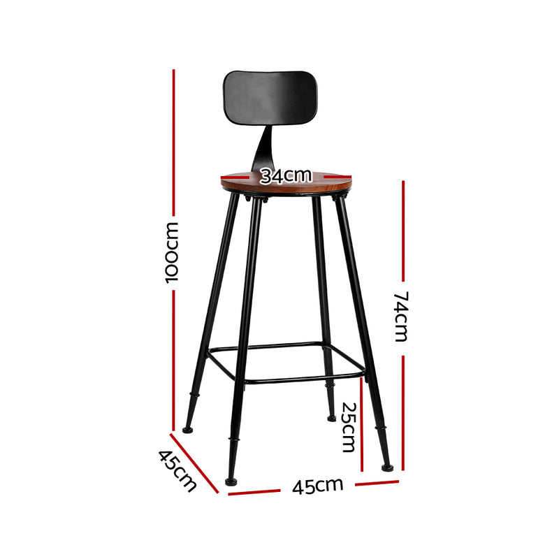 Set of 2 Bar Stools Pinewood Metal - Black and Wood