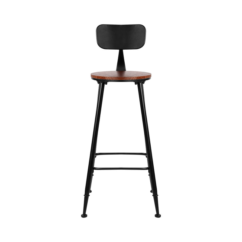 Set of 2 Bar Stools Pinewood Metal - Black and Wood