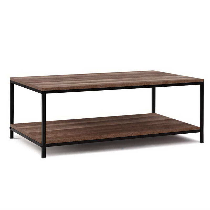 Coffee Table Wooden Rustic Vintage Storage Shelf Metal Frame Black