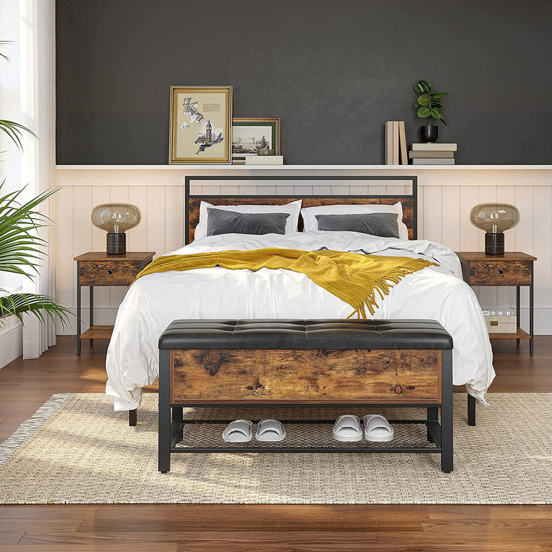 End Table with Drawer and Shelf Rustic Brown and Black