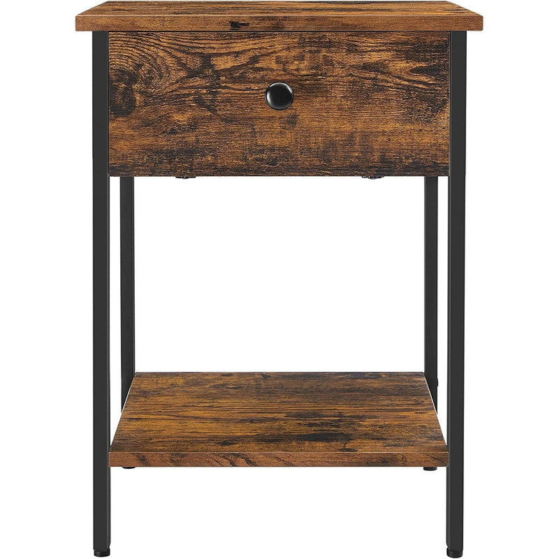 End Table with Drawer and Shelf Rustic Brown and Black