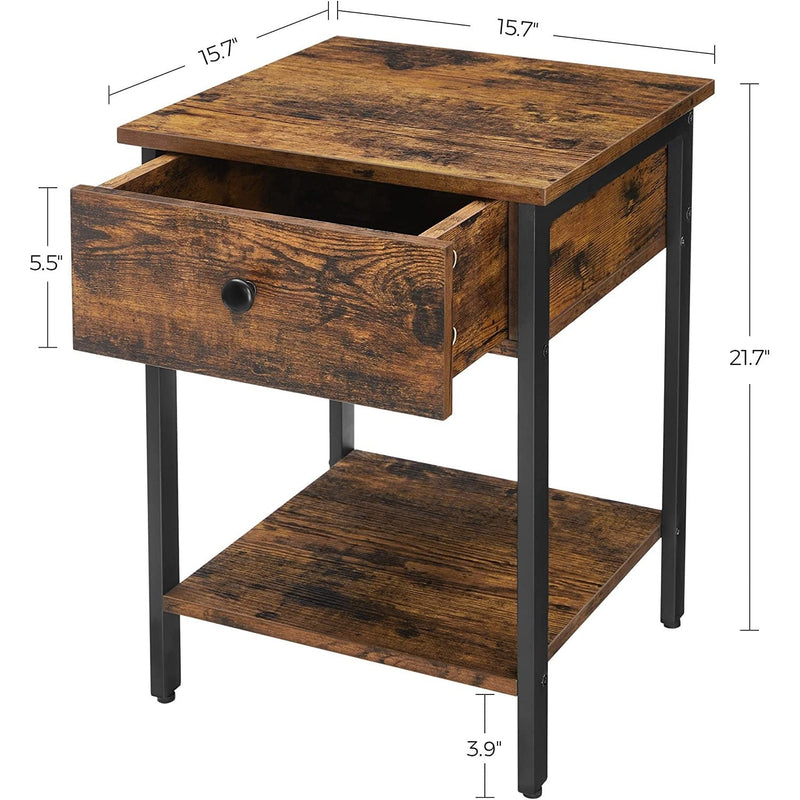 End Table with Drawer and Shelf Rustic Brown and Black