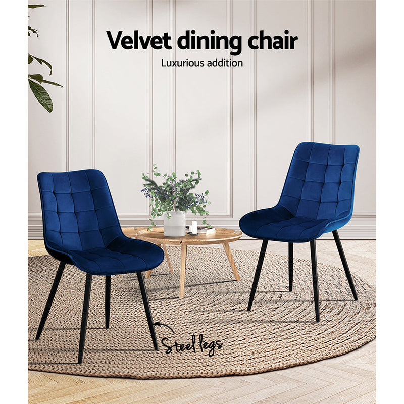 Set of 2 Toula Dining Chairs Kitchen Chairs Velvet Upholstered Blue