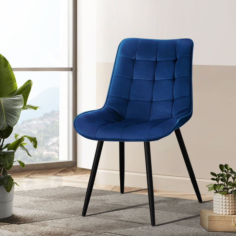 Set of 2 Toula Dining Chairs Kitchen Chairs Velvet Upholstered Blue