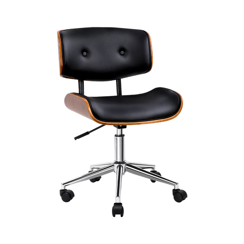Wooden Office Chair Black Leather