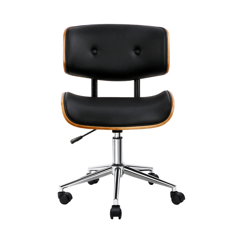 Wooden Office Chair Black Leather