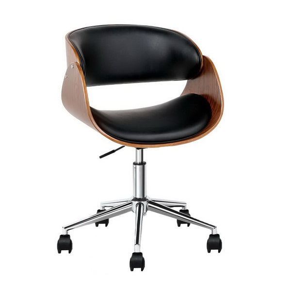 Office Chair Wooden and Leather Black