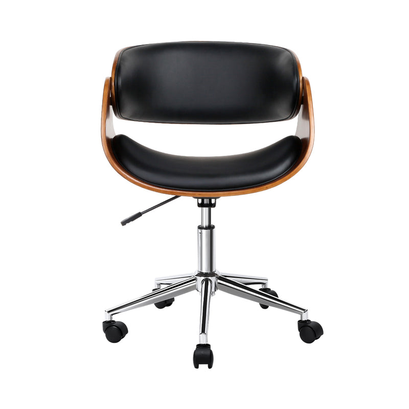 Office Chair Wooden and Leather Black