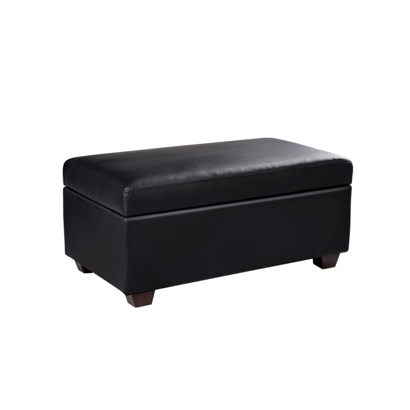 Faux PU Leather Storage Ottoman - Black