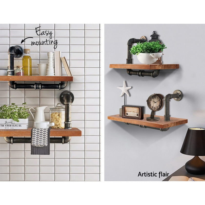 Wall Shelves Rustic Bookshelf Retro Display Shelves Industrial DIY Pipe Shelf Floating Brackets