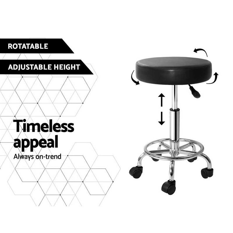 Round Salon Stool Black PU Swivel Barber Hair Dress Chair Hydraulic Lift