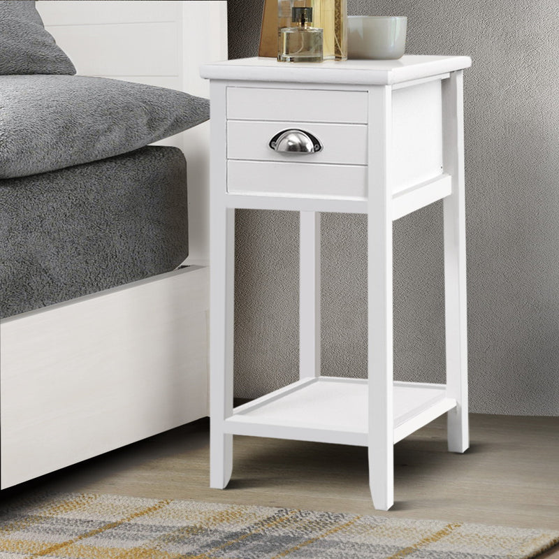 Bedside Table Nightstand Drawer Storage Cabinet Lamp Side Shelf White