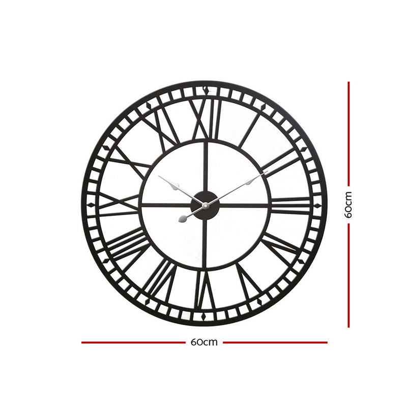 Artiss Wall Clock 60CM Large Roman Numerals Round Metal Luxury Wall Clocks Home Decor Black
