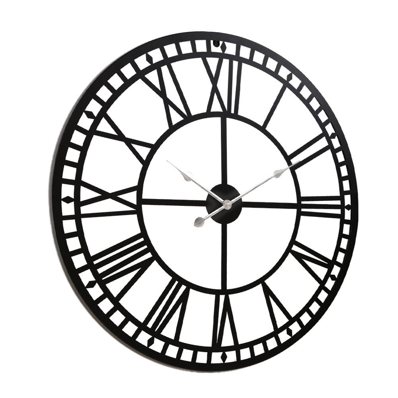 80CM Large Wall Clock Roman Numerals Round Metal Luxury Home Decor Black