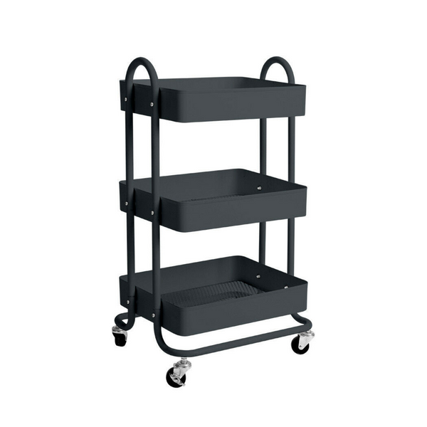 3 Tier Kitchen Storage Rack Trolley Cart Carbon Steel Deep Basket Hair Salon Moving Storage shelf with Lockable Wheels Black